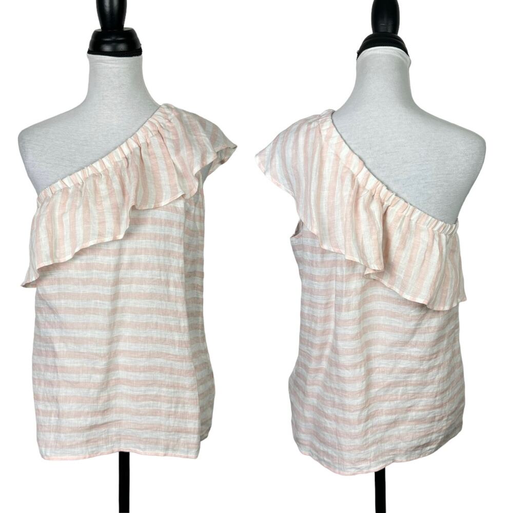 Vince Camuto | NWT Stitch Fix Adaire Pink White Stripe One Shoulder Linen Top